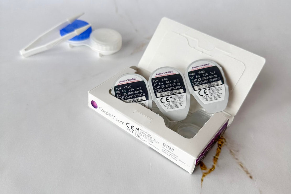 Contact lenses and their accessories displayed